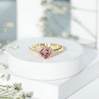 Princess Cut Pink Tourmaline Engagement Ring with Diamond Accent