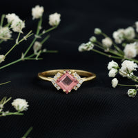 Princess Cut Pink Tourmaline Engagement Ring with Diamond Accent