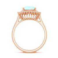 Natural 8mm Cushion Cut Opalescent Vintage Looking Engagement Ring with Diamond Halo