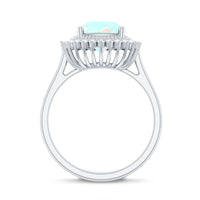 Natural 8mm Cushion Cut Opalescent Vintage Looking Engagement Ring with Diamond Halo