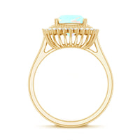 Natural 8mm Cushion Cut Opalescent Vintage Looking Engagement Ring with Diamond Halo