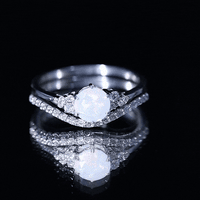 Natural 0.8 Carat Ethiopian Opal Diamond Wedding Bridal Ring Set of 2