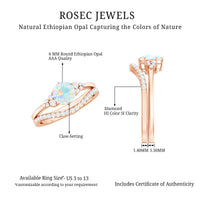 Natural 0.8 Carat Ethiopian Opal Diamond Wedding Bridal Ring Set of 2