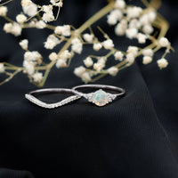 Natural 0.8 Carat Ethiopian Opal Diamond Wedding Bridal Ring Set of 2