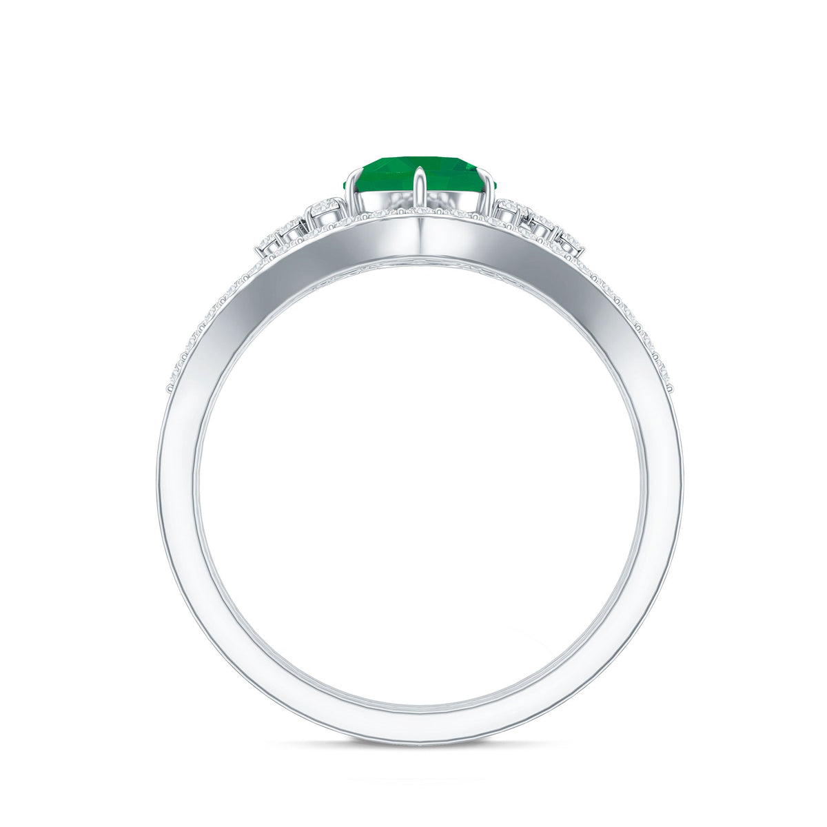 Natural Emerald Diamond Wedding Bridal Ring Set of 2