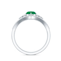 Natural Emerald Diamond Wedding Bridal Ring Set of 2