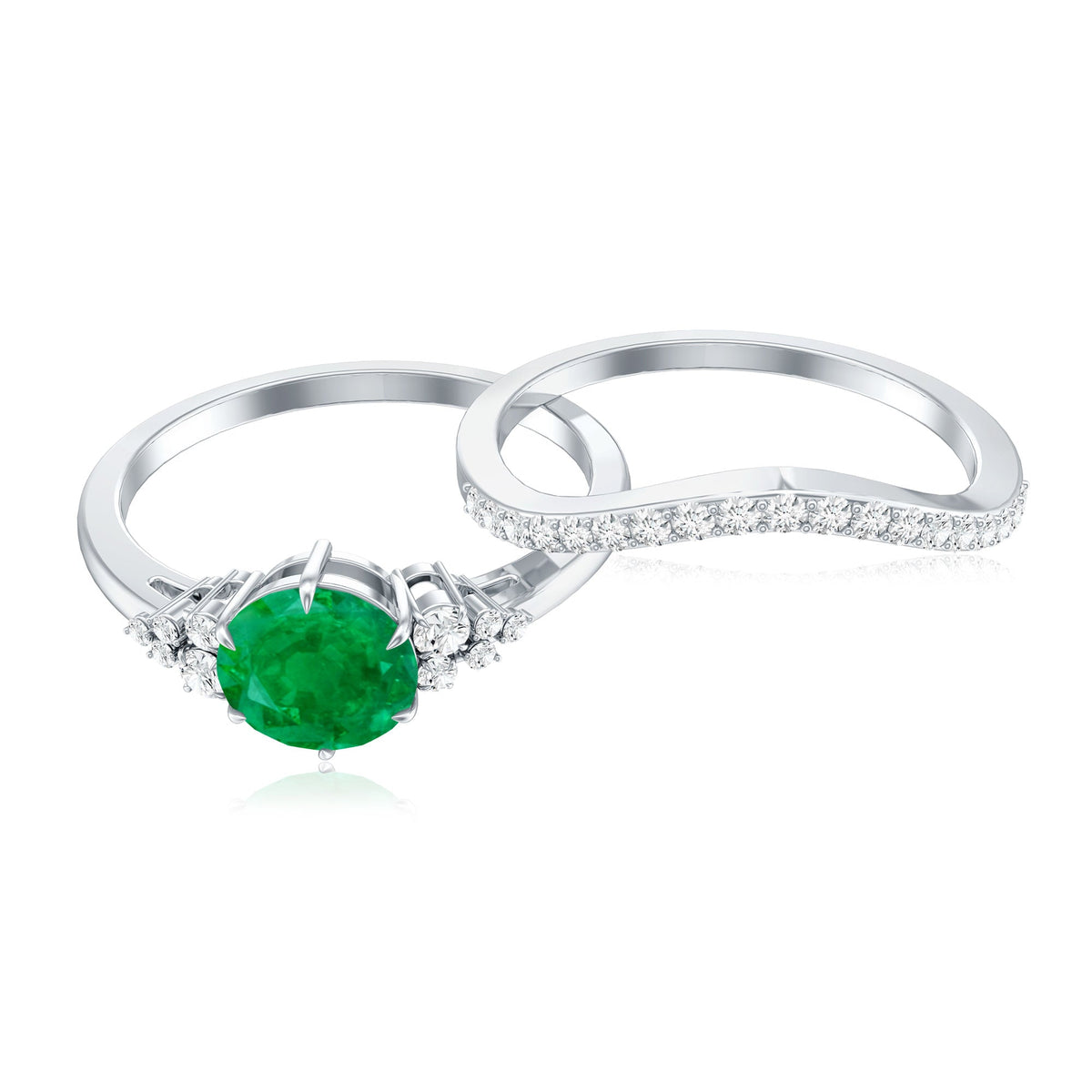 Natural Emerald Diamond Wedding Bridal Ring Set of 2