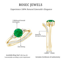Natural Emerald Diamond Wedding Bridal Ring Set of 2