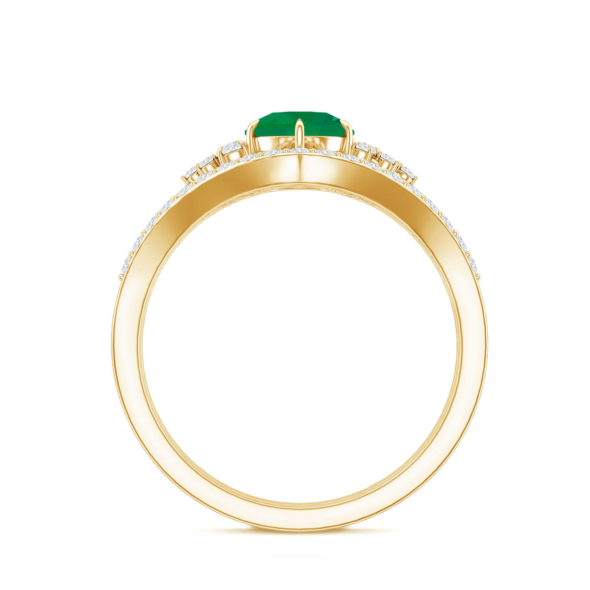 Natural Emerald Diamond Wedding Bridal Ring Set of 2