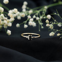 Dainty Black Spinel and Diamond Promise Ring for Her