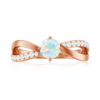 Natural Ethiopian Rainbow Opal diamond engagement ring with twisted shank, showcasing vibrant colors and intricate design from Rosec Jewels.