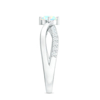 Natural Ethiopian Rainbow Opal diamond engagement ring with twisted shank, featuring vibrant rainbow hues and elegant design from Rosec Jewels.