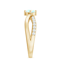 Natural Ethiopian rainbow opal diamond engagement ring with twisted shank, showcasing vibrant opal and sparkling diamonds in a delicate design