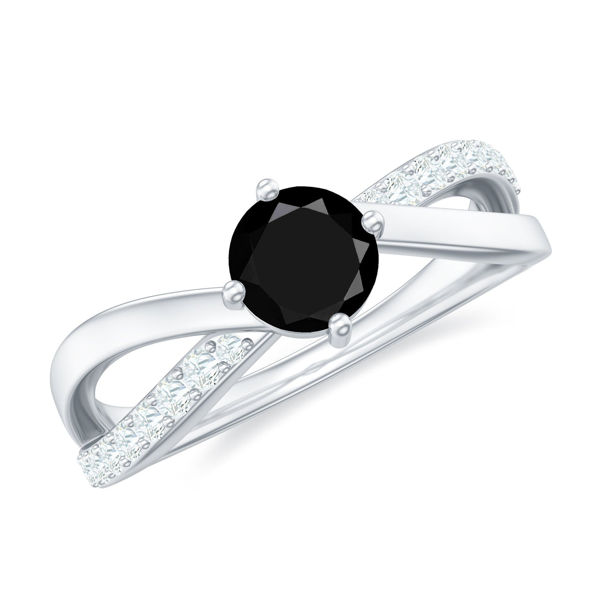 Black Onyx solitaire infinity ring with 5mm round stone and diamond accents in Rosec Jewels ring jewelry.