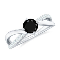Black Onyx solitaire infinity ring with 5mm round stone and diamond accents in Rosec Jewels ring jewelry.