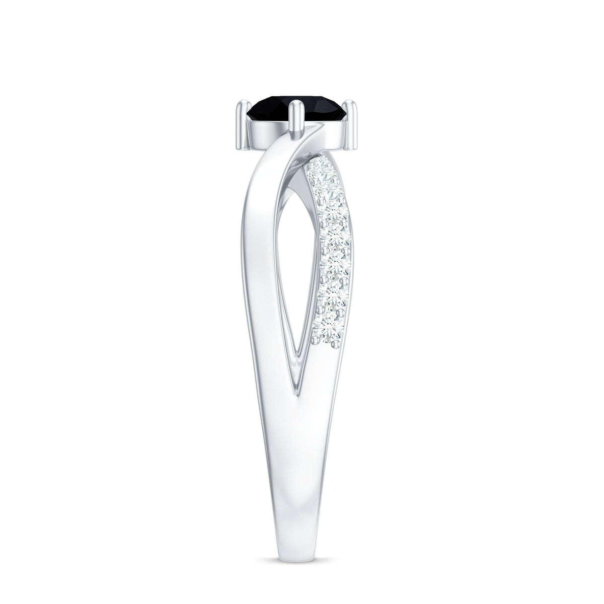 Black Onyx solitaire infinity ring with 5mm round gemstone and diamond accent, crafted by Rosec Jewels.