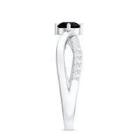 Black Onyx solitaire infinity ring with 5mm round gemstone and diamond accent, crafted by Rosec Jewels.