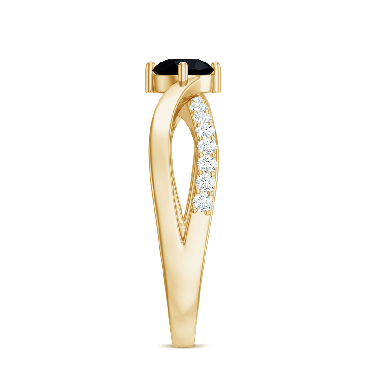 Black Onyx solitaire infinity ring with 5mm round gemstone and diamond accent, crafted by Rosec Jewels.