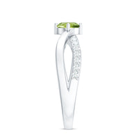 Natural 0.5 carat peridot infinity promise ring with diamond accents by Rosec Jewels, showcasing the elegant design and vibrant gemstone.
