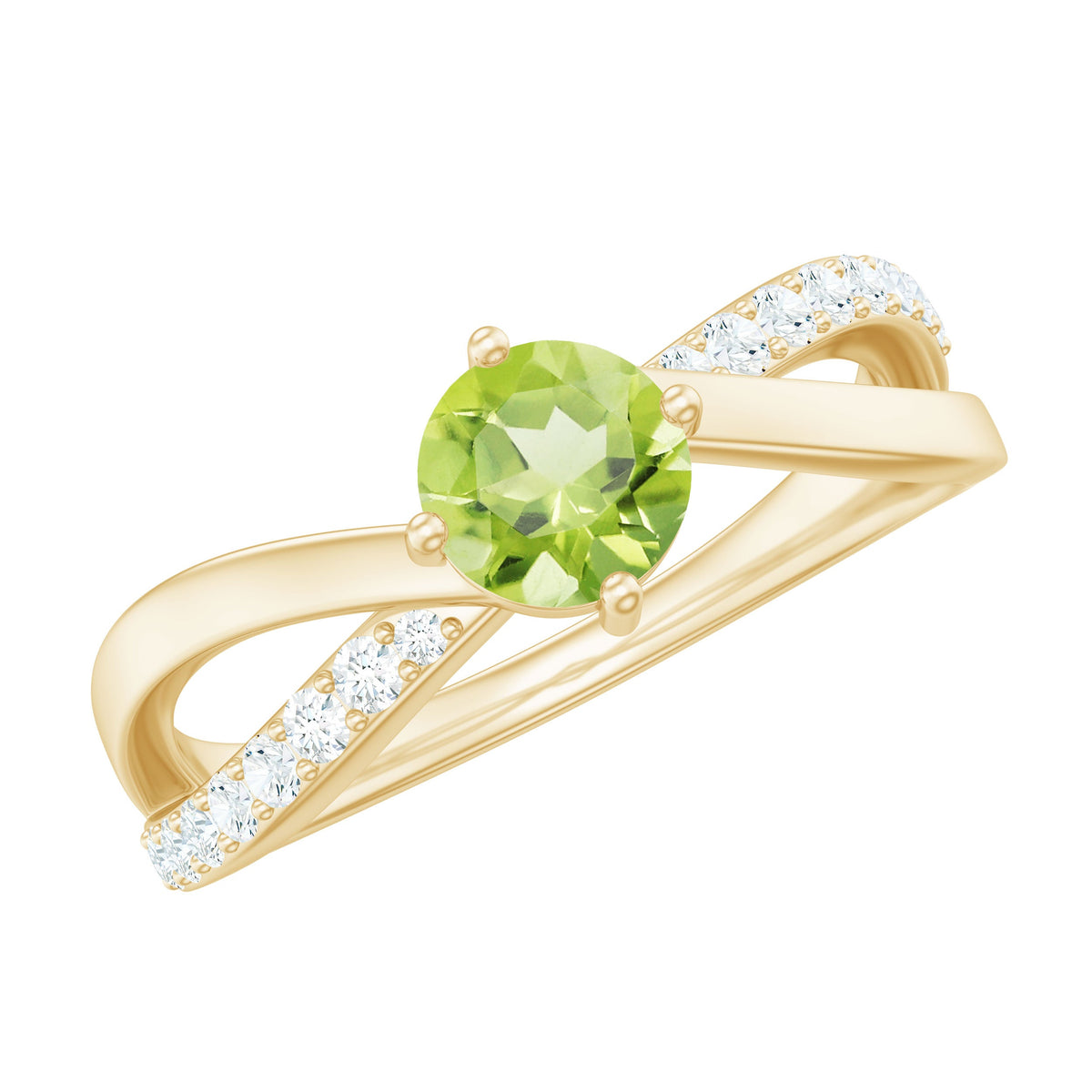Natural 0.5 Carat Peridot infinity promise ring with diamond from Rosec Jewels, featuring a green peridot gemstone and elegant design.