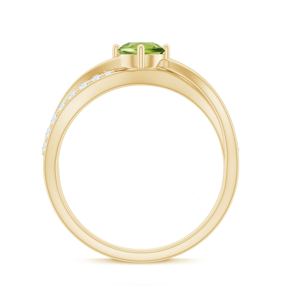 Natural 0.5 carat peridot infinity promise ring with diamond accents, crafted by Rosec Jewels, featuring a silver band and detailed design.