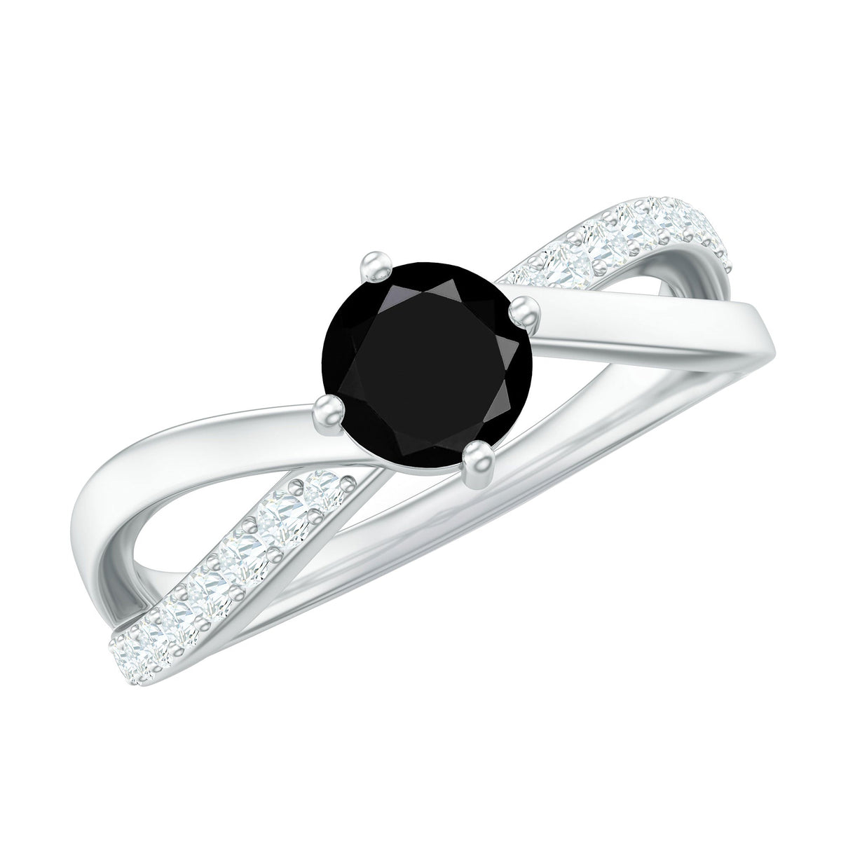 Certified black spinel promise ring with diamond accents from Rosec Jewels, showcasing a sleek black gemstone and sparkling diamond details.