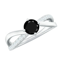Certified black spinel promise ring with diamond accents from Rosec Jewels, showcasing a sleek black gemstone and sparkling diamond details.