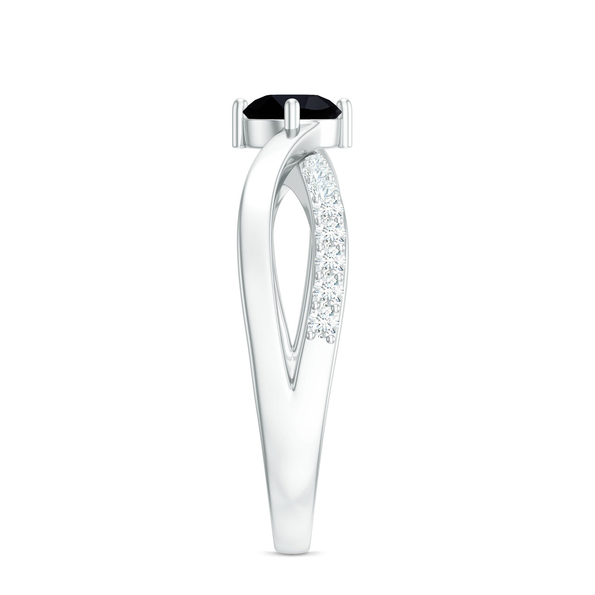 Certified black spinel promise ring with diamond accents by Rosec Jewels, featuring a sleek band and sparkling gemstones.