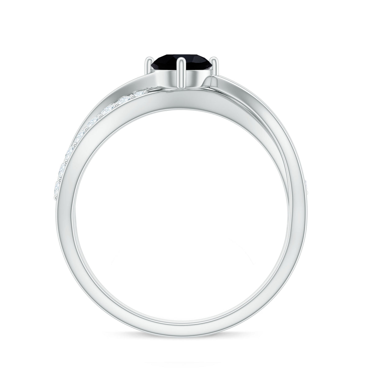 Certified real black spinel promise ring with small diamond accents, featuring a sleek band and elegant design.