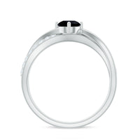 Certified real black spinel promise ring with small diamond accents, featuring a sleek band and elegant design.