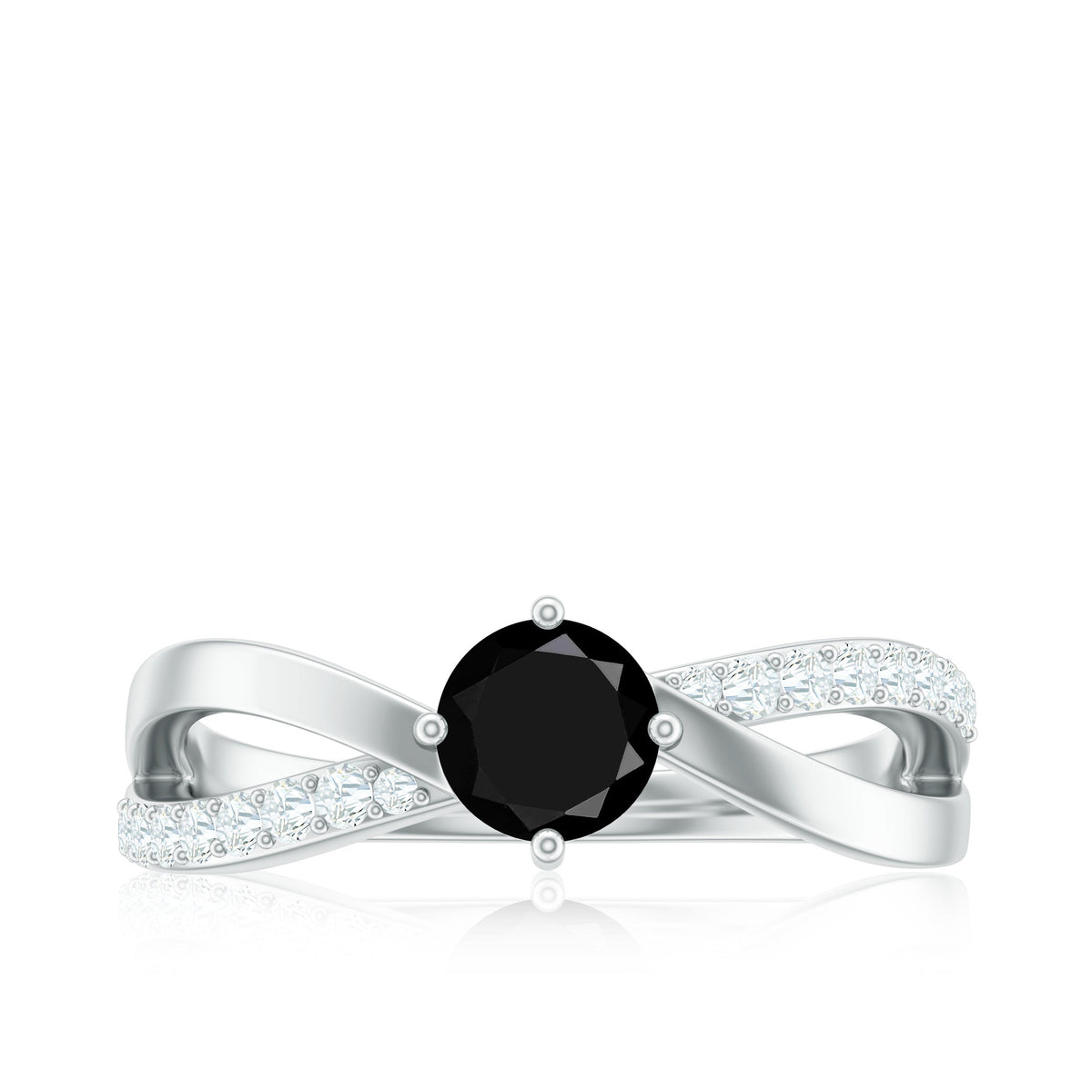 Certified black spinel promise ring with diamond accents from Rosec Jewels, showcasing a sleek silver band and sparkling gemstones.