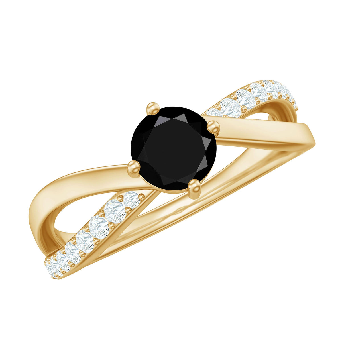 Black spinel promise ring with diamond accent, crafted by Rosec Jewels, featuring a sleek silver band and intricate detailing.