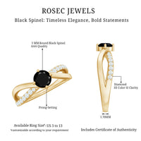 Certified real black spinel promise ring with diamond accents, set in a elegant Rosec Jewels ring design.