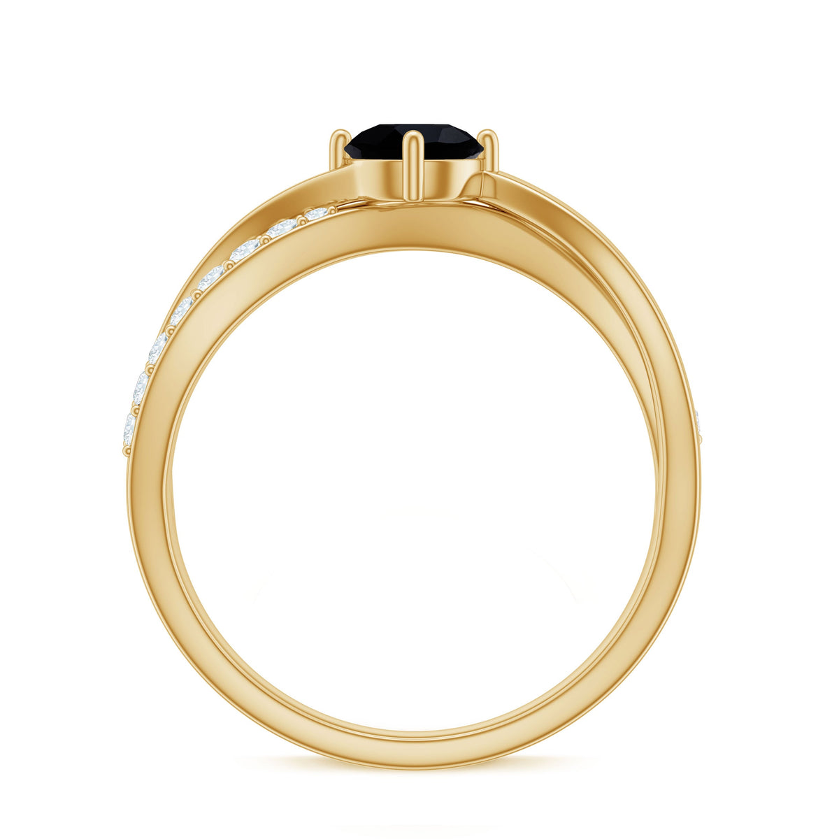 Certified black spinel promise ring with diamond accents from Rosec Jewels, featuring a sleek silver band and elegant design.