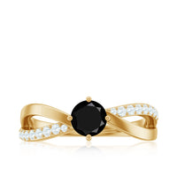 Certified black spinel promise ring with diamond accents by Rosec Jewels, showcasing a sleek silver band and sparkling gemstones.