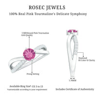 Rosec Jewels 1/2 CT pink tourmaline and diamond infinity ring, showcasing a solitaire pink tourmaline center stone with diamond accents.