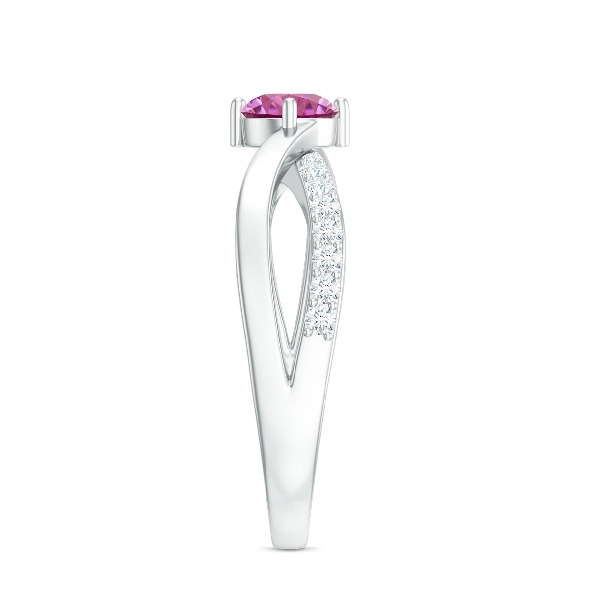 Pink tourmaline and diamond infinity ring from Rosec Jewels, featuring a 1/2 carat solitaire pink gemstone with delicate band details.