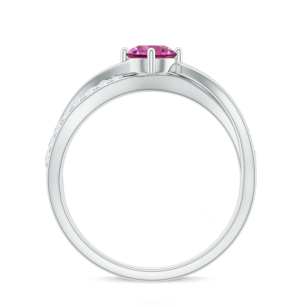 Pink tourmaline and diamond infinity ring by Rosec Jewels featuring a 1/2 carat solitaire pink tourmaline and diamond accents.