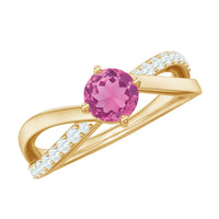 Pink tourmaline and diamond infinity ring with solitaire design from Rosec Jewels, showcasing a 1/2 CT pink tourmaline centerpiece.