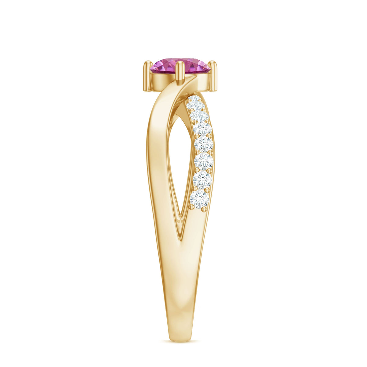 Pink tourmaline solitaire and diamond infinity ring by Rosec Jewels, showcasing a 1/2 ct pink gemstone with sparkling diamonds.