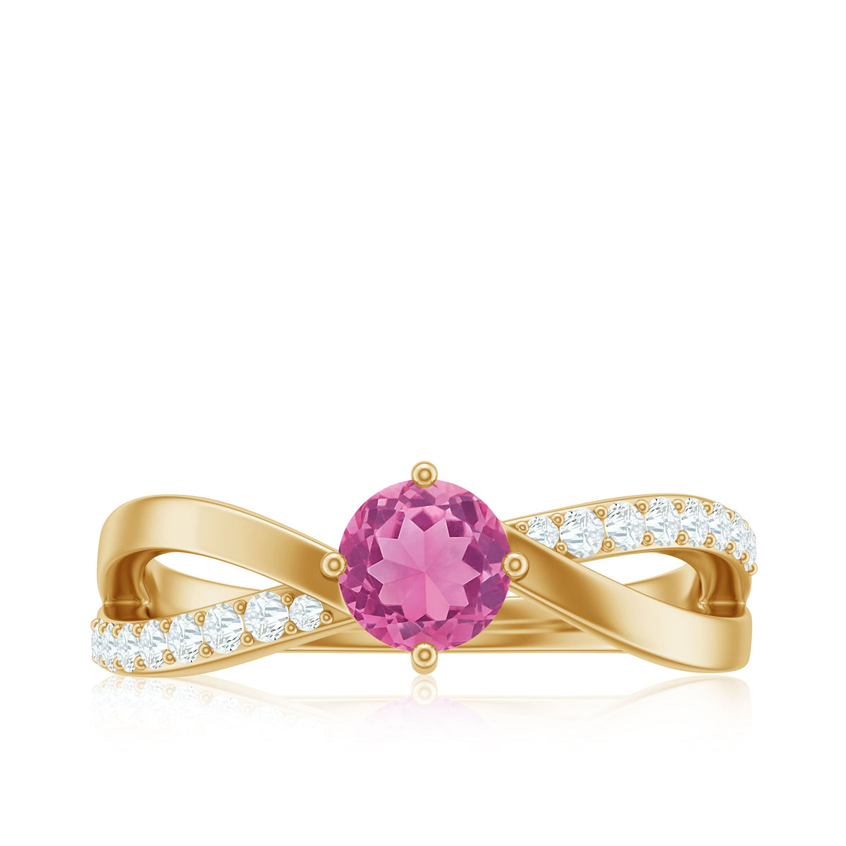 Pink tourmaline solitaire and diamond infinity ring from Rosec Jewels, showcasing a delicate band with vibrant pink gemstone and sparkling diamonds.