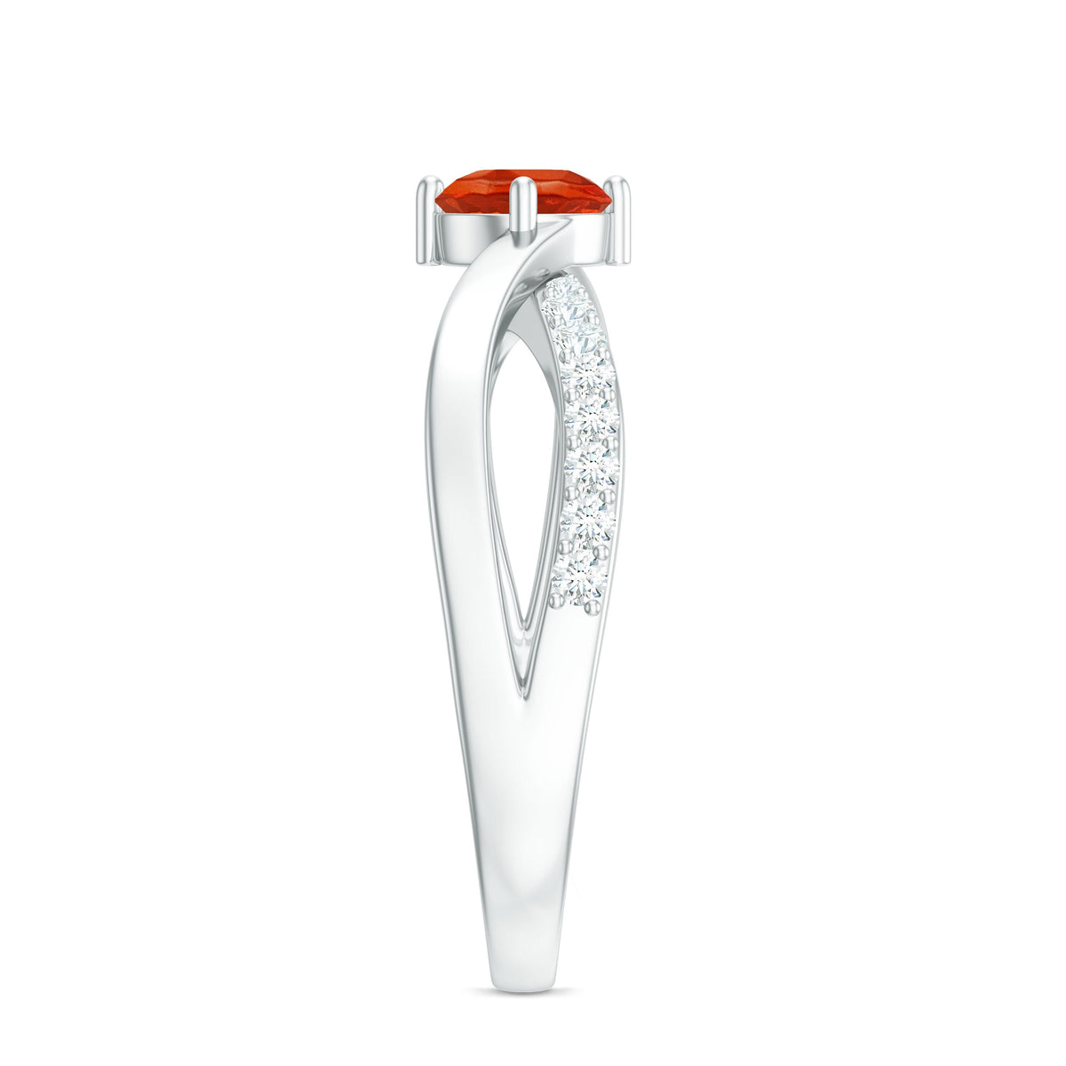 Rosec Jewels 1/2 CT fire opal solitaire infinity ring with diamond accents, featuring a vibrant orange fire opal centerpiece.