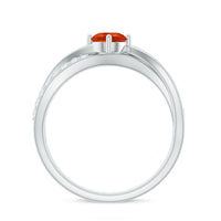 Rosec Jewels fire opal solitaire and diamond infinity ring featuring a 1/2 carat fire opal and sparkling diamonds on a sleek band