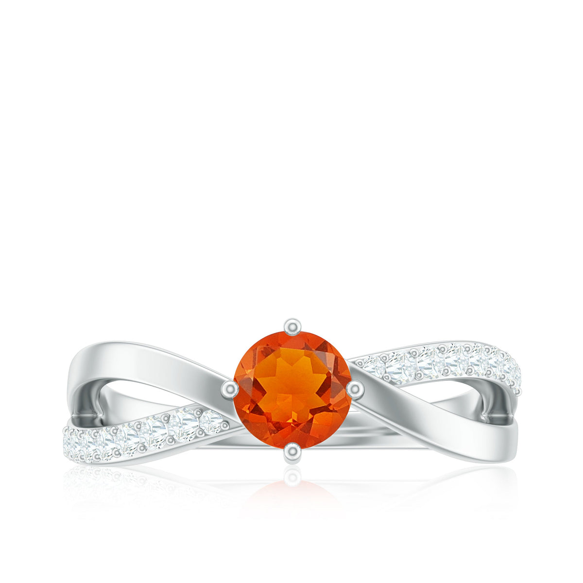 Rosec Jewels 1/2 CT fire opal solitaire and diamond infinity ring, featuring a vibrant fire opal center stone and intricate band design.
