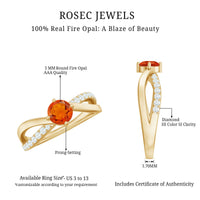 Rosec Jewels 1/2 CT fire opal solitaire and diamond infinity ring showcasing a vibrant fire opal center with sparkling diamond accents.