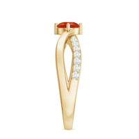 Rosec Jewels 1/2 CT fire opal solitaire and diamond infinity ring featuring a vibrant fire opal centerpiece and sparkling diamond accents.