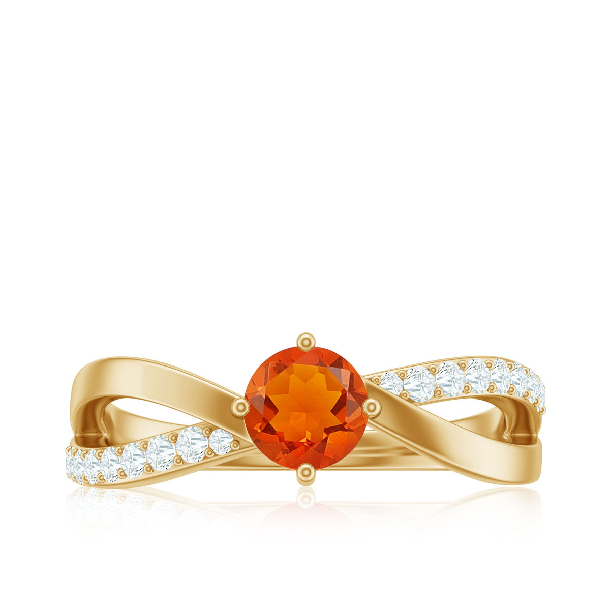 Rosec Jewels 1/2 CT fire opal solitaire and diamond infinity ring showcasing a vibrant fire opal center with sparkling diamonds.