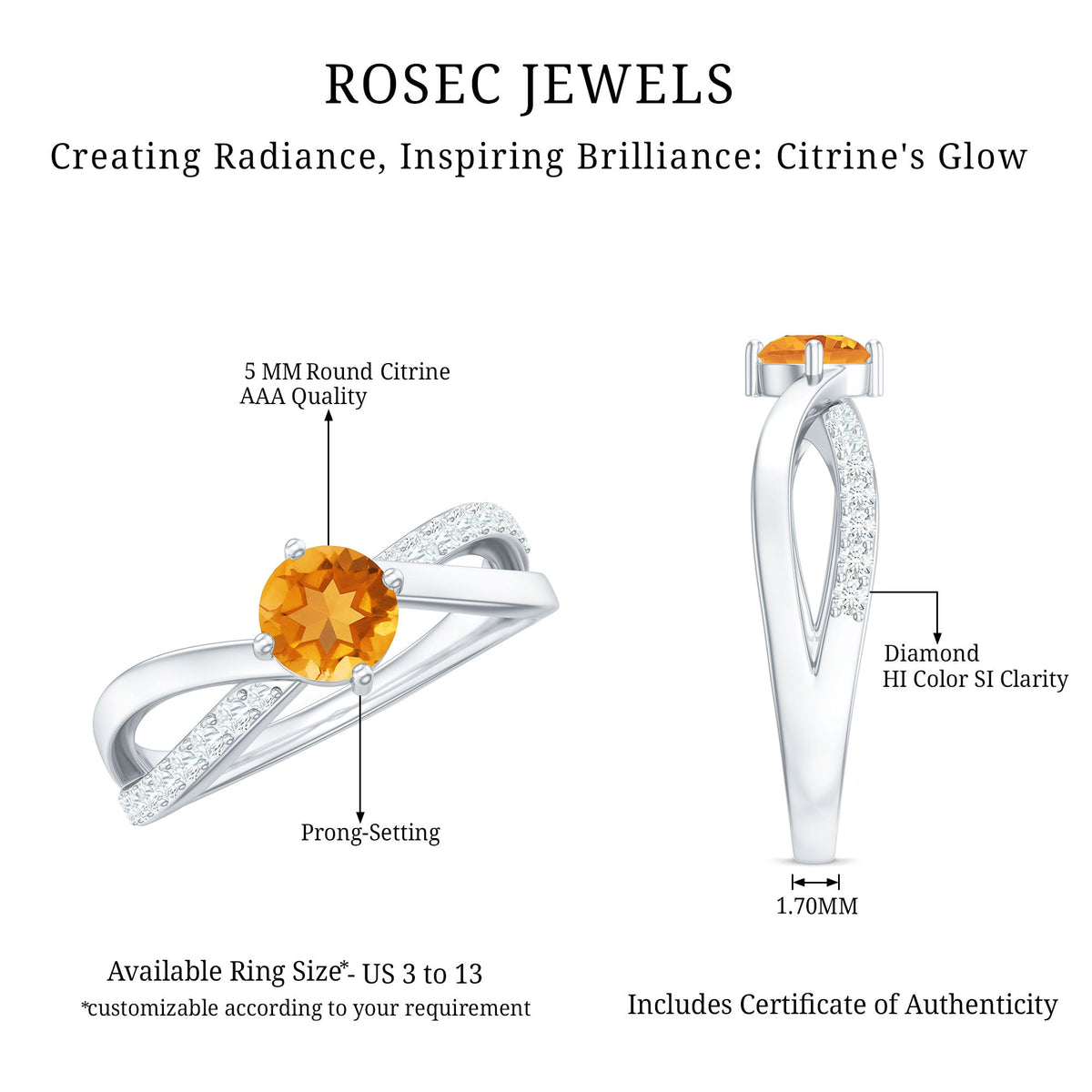 Certified real citrine engagement ring with diamond criss-cross shank, featuring a central citrine gemstone and intricate band design.