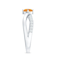 Certified real citrine engagement ring with diamond criss-cross shank featuring a large central citrine gemstone and intricate band design.