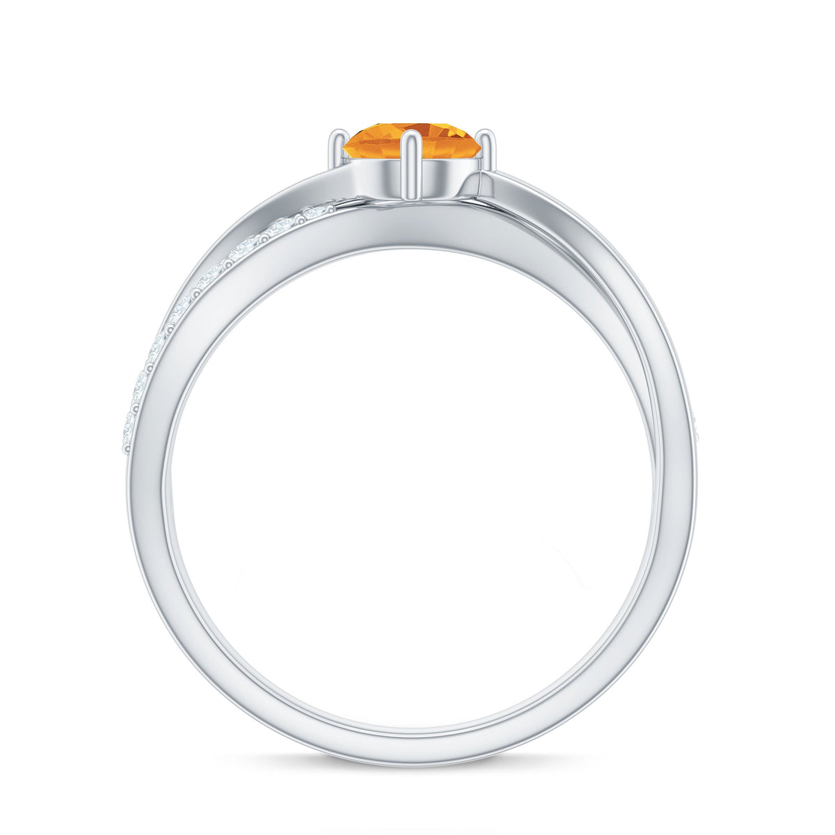 Certified real citrine engagement ring with diamond criss-cross shank, featuring a yellow citrine gemstone and intricate silver band.